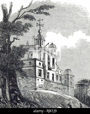 Une gravure représentant un aperçu de l'Observatoire Royal de Greenwich, Parc. Conçu par Sir Christopher Wren (1632-1723) un anatomiste, astronome, mathématicien, géomètre et physicien-architecte. En date du 19e siècle Banque D'Images