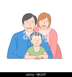 Concept de famille heureuse. Papa, maman et son fils. Hand drawn doodle style illustration design Illustration de Vecteur