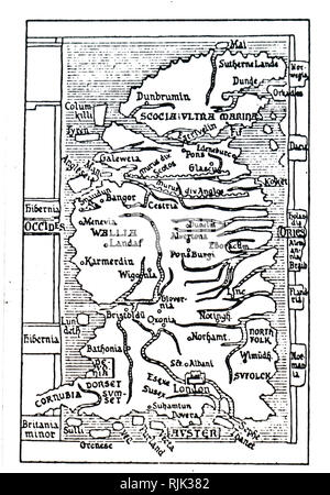 Une carte de la Grande-Bretagne du 13ème siècle par Matthieu Paris. Matthieu Paris (1200-1259), un moine bénédictin anglais, chroniqueur, artiste et cartographe. En date du 13e siècle Banque D'Images