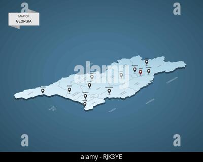 Carte 3D isométrique, la Géorgie d'illustration vectorielle avec les villes, les frontières, les capitaux, les divisions administratives et marques ; pointeur fond bleu dégradé. C Illustration de Vecteur