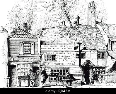 Une gravure représentant le White Hart Inn, Knightsbridge, Londres. Cette auberge était une maison d'arrosage pour hackney carriages ainsi qu'un endroit de repos pour les portiers. En date du 19e siècle Banque D'Images