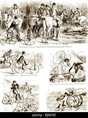 Un dessin représentant un homme la chasse sur un tricycle. Illustré par John Tenniel (1820-1914), un illustrateur anglais, graphique, humoriste et caricaturiste politique. En date du 19e siècle Banque D'Images