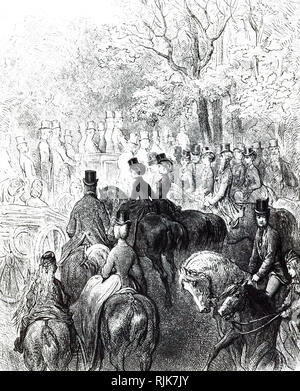 Une gravure illustrant la circulation dans Hyde Park, Londres. En date du 19e siècle Banque D'Images