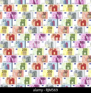 Beaucoup de différents billets en euros dans un modèle transparent, lignes Illustration de Vecteur