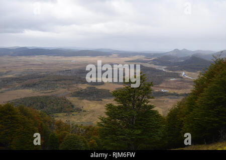 L'habitat de la mosaïque de forêts de hêtre subpolaire et steppe de Patagonie dans Karukinka parc naturel, le sud du Chili Banque D'Images