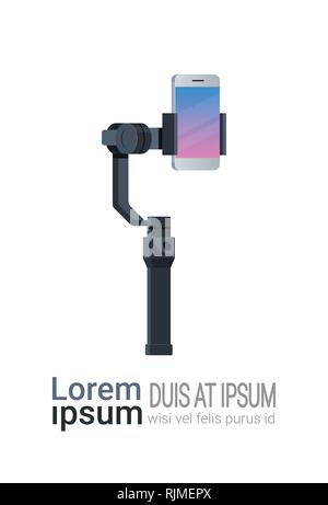 3-axis nouvelle génération stabilisateur pour smartphone gimbal mobile et smart phone copie espace isolé vertical plat Illustration de Vecteur