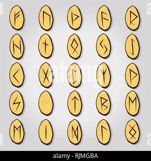 Jeu de runes scandinaves en vieux norrois. L'alphabet runique, futhark. Illustration de Vecteur