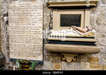 Royaume-Uni Grande-Bretagne Angleterre Londres South Bank Southwark Southwark Cathédrale chrétienne Église du diocèse anglican monument à William Hare Banque D'Images