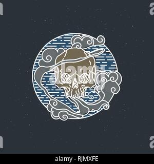 Illustration vecteur de couleur graphique tatouage crâne humain. Symbole bordée Illustration de Vecteur