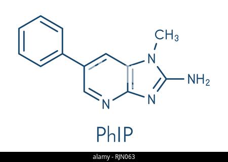 PhIP ou 2-Amino-1-méthyl-6-phenylimidazo(4,5-b)pyridine molécule. Amine hétérocyclique présents dans la viande cuite. Formule topologique. Illustration de Vecteur