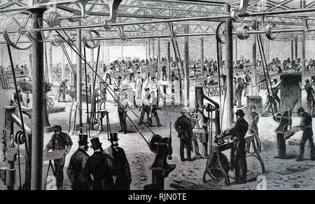 Illustration vue générale de l'atelier en usine de verrouillage de Chubb et Fils, Londres 1870 Banque D'Images