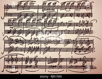 Sonate pour piano n°12 en un♭ majeur, Op. 26 ; 1801, de Ludwig van Beethoven. Il a dédié la sonate pour le prince Karl von Lichnowsky, qui avait été son protecteur depuis 1792. Composée de quatre mouvements de la sonate, dure environ 20 à 22 minutes. Banque D'Images