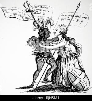 Illustration montrant la réconciliation entre Britannia et sa fille l'Amérique était une caricature britannique de 1782 Banque D'Images