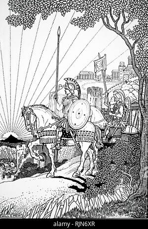 Corps de cavaliers athéniens envoyés par Périclès à harry l'envahisseurs du Péloponnèse. Guerre du Péloponnèse (deuxième, ou grande) 431-404 BC entre Athènes et Sparte. . Illustration par W. Gordon Mein 1910 Banque D'Images