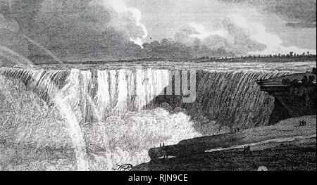 Une gravure représentant un aperçu de Niagara Falls. En date du 19e siècle Banque D'Images