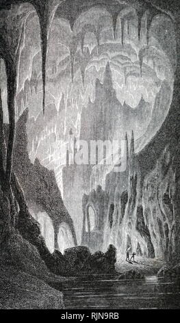 Une gravure représentant une grotte de stalactites dans la grotte de Baradla, Aggtelek, Hongrie. En date du 19e siècle Banque D'Images