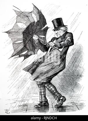 Une caricature représentant William Ewart Gladstone d'être soufflé hors du bureau par les conservateurs de Lord Salisbury à l'élection générale de 1886. L'Illustre John Tenniel. En date du 19e siècle Banque D'Images