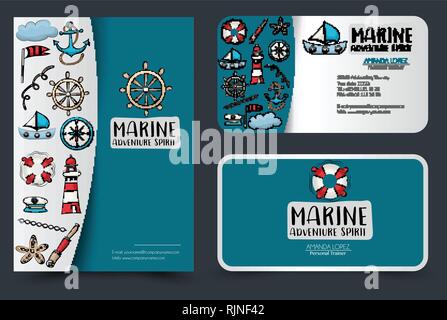 Nautique Marine travel corporate identité design set. Flyer et cartes de modèle. Bannières pour le shopping ou pour la vente. Vector Illustrator. Illustration de Vecteur