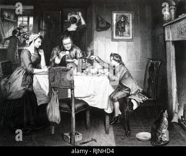 Une gravure représentant James Watt (1736-1819) L'expérience de la vapeur de la bouilloire. En date du 19e siècle Banque D'Images