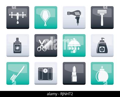 Les soins personnels et les cosmétiques sur fond couleur des icônes - vector icon set Illustration de Vecteur