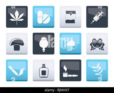 Différents types d'icônes de drogue sur fond couleur - vector icon set Illustration de Vecteur