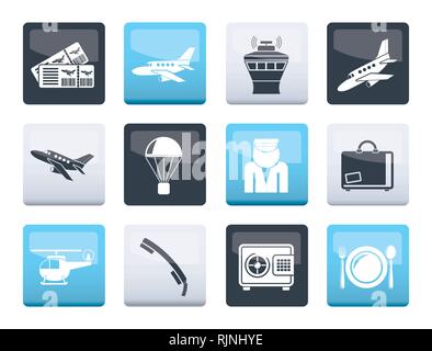 Aéroport et travel icons sur fond couleur - vector icon set Illustration de Vecteur