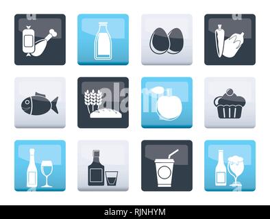 Produits alimentaires, boissons et aliments plus icônes fond couleur - vector icon set Illustration de Vecteur