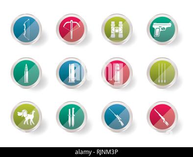 La chasse et d'armes sur fond de couleur des icônes - Vector Icon Set Illustration de Vecteur