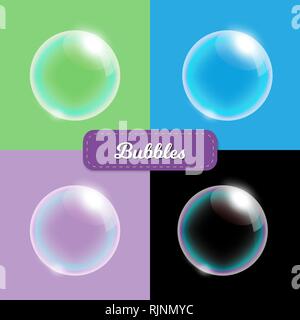 Bulles de savon transparent sur différentes couleurs de fond, vector illustration Illustration de Vecteur