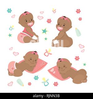 Jeu mignon nouveau-né african american baby Illustration de Vecteur