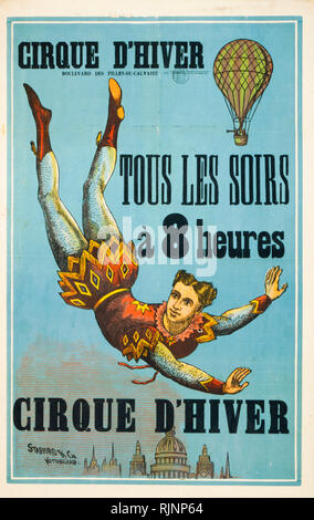 Vintage poster Cirque français, le Cirque d'hiver (Winter Circus), publiés entre 1880 et 1900, woodcut print Banque D'Images