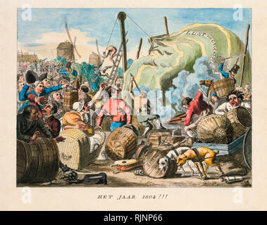 Het Jaar 1804 ! ! ! Caricature néerlandaise - prévoit des événements aéronautiques pour l'année 1804 en montrant une scène lors d'une ascension ratée d'une montgolfière - publié en 1794 Banque D'Images