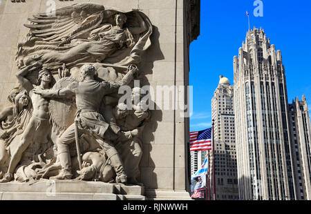 Sculpture de la Défense faite par le sculpteur Henry Hering pontier chambre décorée de Michigan Avenue Bridge.chicago.virginia.USA Banque D'Images