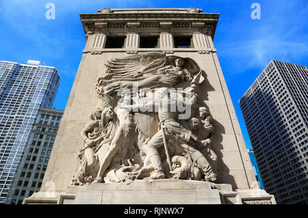 Sculpture de la Défense faite par le sculpteur Henry Hering pontier chambre décorée de Michigan Avenue Bridge.chicago.virginia.USA Banque D'Images