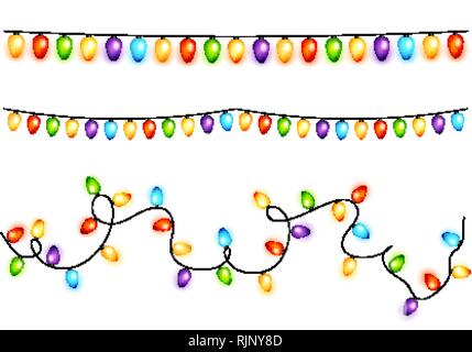 Ensemble de noël guirlandes ampoules colorées Illustration de Vecteur