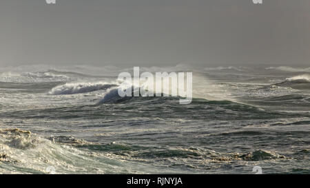 Les vagues de vent de l'océan de la pulvérisation. La côte portugaise en automne. Banque D'Images