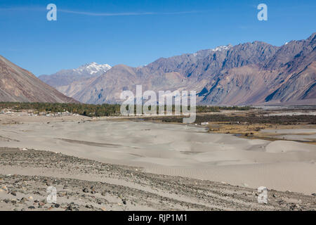 Paysage avec des dunes de sable dans le domaine de la vallée de Nubra, Dogs, le Ladakh, le Jammu-et-Cachemire, l'Inde Banque D'Images