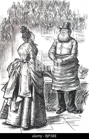 Une caricature représentant une femme sage shopping pour la volaille. En date du 19e siècle Banque D'Images