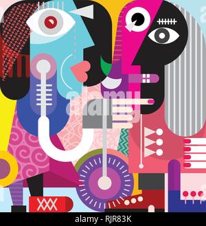 Belle femme avec les cheveux longs nice - Modern art illustration vectorielle. Couple. Illustration de Vecteur
