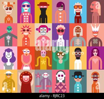 Grand groupe de personnes. La composition de l'art abstrait de portraits - vector illustration. Peut être utilisé comme fond d'écran transparent. Illustration de Vecteur