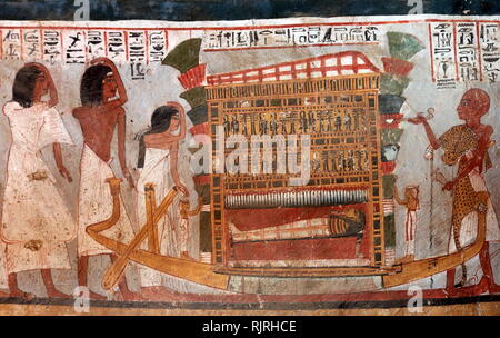 Peinture murale à l'intérieur de la tombe thébaine de Roy (TT255), à Dra Abou el-Naga. Il fait partie de la nécropole thébaine, située sur la rive ouest du Nil face à Louxor. Le sépulcre est la sépulture de, Roy, qui a vécu à la fin de la xviiie dynastie, sous le règne d'Horemheb. Roy était un scribe royal dans la succession d'Horemheb et d'Amon. Sa femme, qui s'affiche avec lui dans le tombeau de peintures, est nommé comme Nebtawy ou 'Tawy" Banque D'Images