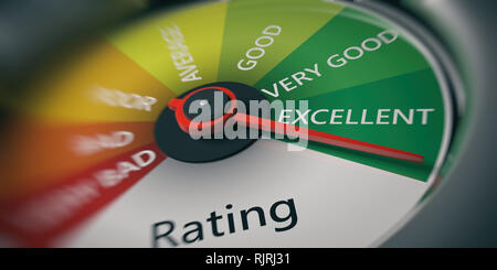 0, les commentaires des clients concept. Location de compteur, excellente cote de près. 3d illustration Banque D'Images