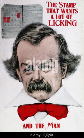 Carte postale représentant David Lloyd George comme le père de l'assurance nationale. La Loi sur l'Assurance nationale l'Assurance nationale de 1911, créé à l'origine, un système d'assurance maladie pour les travailleurs de l'industrie en Grande-Bretagne basé sur les cotisations des employeurs, le gouvernement et les travailleurs eux-mêmes. Il a été un des fondements de l'État-providence moderne. Elle faisait partie de l'ensemble de réformes sociales du gouvernement libéral de 1906-1915. David Lloyd George, le ministre des Finances libéral, a été le premier déménagement de sa conception Banque D'Images