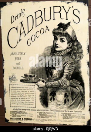 19e siècle annonce pour Cadbury's boisson cacao. Cadbury a été établie à Birmingham, Angleterre en 1824, par John Cadbury qui a vendu du thé, café et chocolat potable. Banque D'Images