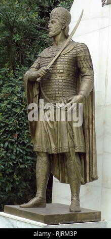 Statue de Constantin XI Paléologue, Dragases Möstlin, Paléologue (1405 - 1453), dernier empereur romain et byzantin régnant au pouvoir, en tant que membre de la dynastie Paléologue de 1449 à sa mort au combat lors de la chute de Constantinople en 1453. Banque D'Images