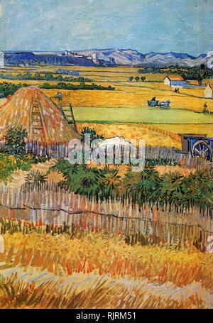 La récolte ; Arles, France, 1888. Par l'artiste hollandais Vincent van Gogh,(1853-1890). Banque D'Images
