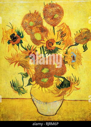 Tournesols (F458), la répétition de la 4ème version (fond jaune) ; Huile sur toile, Musée Van Gogh, Amsterdam, Pays-Bas ; 1888 ; par l'artiste hollandais Vincent van Gogh (1853-1890). Banque D'Images