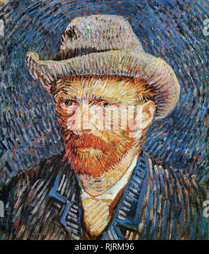 Self Portrait avec feutre ; auto-portrait ; 1888, par l'artiste hollandais Vincent van Gogh,(1853-1890). Banque D'Images