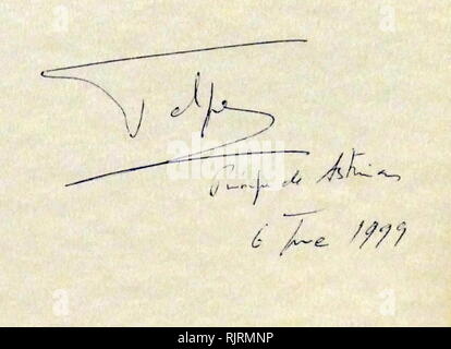 Signature du Prince Felipe d'Espagne (plus tard le roi Felipe VI, ( né en 1968). Il monte sur le trône le 19 juin 2014 lors de l'abdication de son père, le Roi Juan Carlos I. Banque D'Images