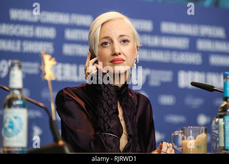 Berlin, Allemagne. 7 Février, 2019. L'actrice Andrea Riseborough du film 'La bonté des étrangers' assiste à une conférence de presse pendant le 69e Festival International du Film de Berlin à Berlin, capitale de l'Allemagne, 7 février 2019. Credit : Shan Yuqi/Xinhua/Alamy Live News Banque D'Images